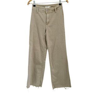Oat High-Waisted Wide-Leg Jeans Khaki Color Pants With Frayed Hem